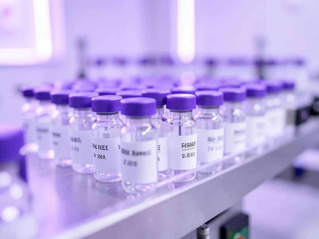 Peptide vials on a production line